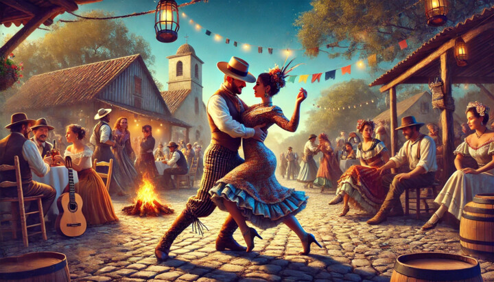 Traditional Tango in a Rustic Village Celebration 数字艺术