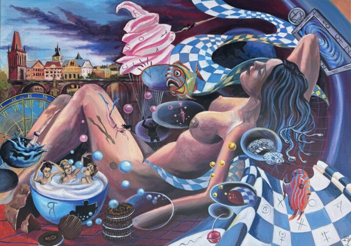 Painting titled "Meyusgtaerrpy" by Rinetta Feliz, Original Artwork, Oil Mounted on Wood Stretcher frame