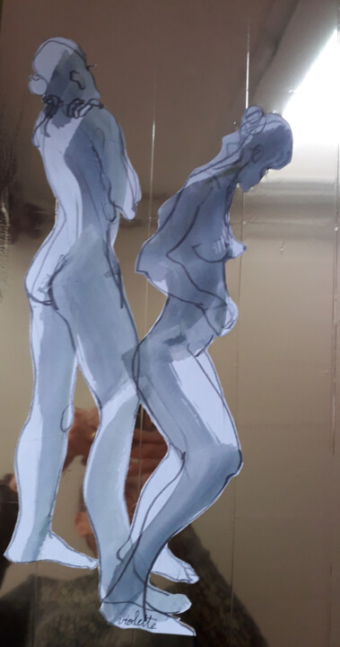 제목이 "Croquis 2 nus"인 그림 Violettedetoulouse로, 원작, 연필 목재 패널에 장착됨