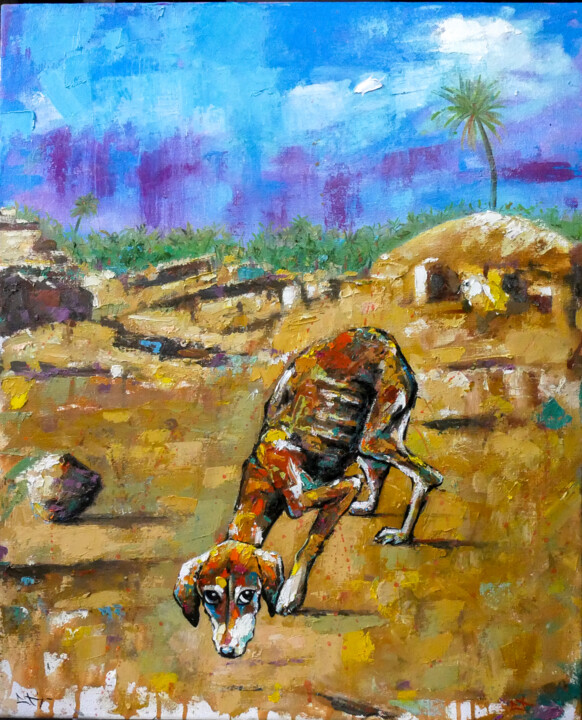 Chien errant au Maroc Tablo, 25,6x21,3 in