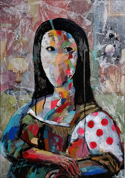 Painting titled "NOTA 5 GIOCONDA" by Josep Pozo, Original Artwork, Acrylic Mounted on Wood Panel