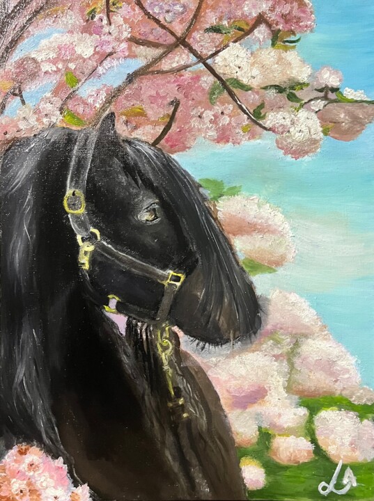 Лошадь и цветы Schilderij, 15,8x11,8 in
