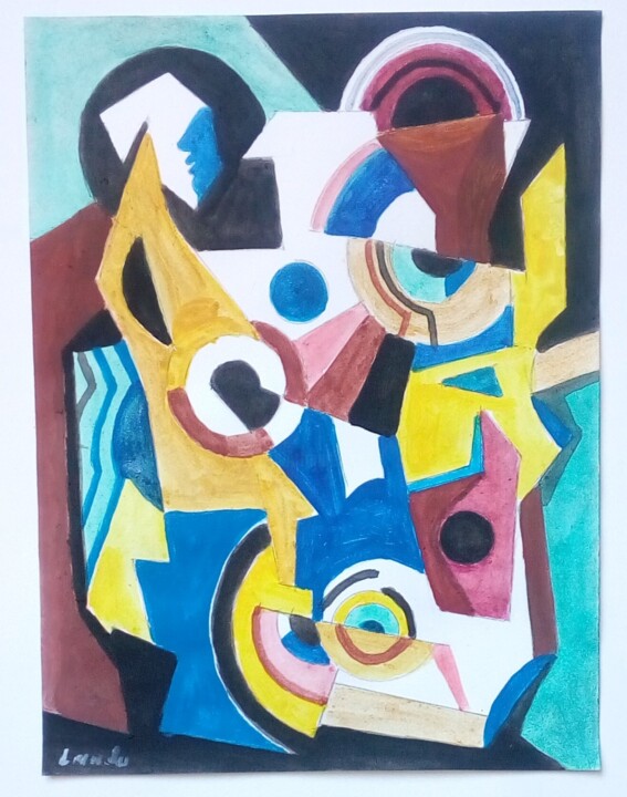 Personnage cubiste 绘画, 12.6x9.5 in