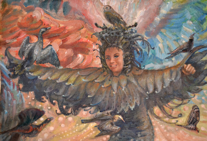 Bird Woman 绘画, 8.1x11.6 in