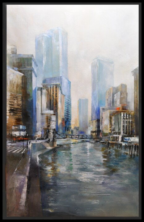 Painting titled "Cityscape" by Jicé, Original Artwork, Oil