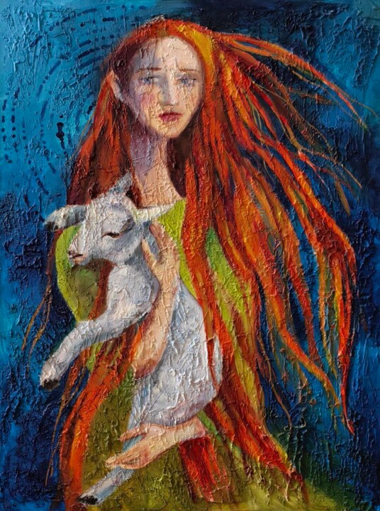Дева с козленком Painting, 31.5x23.6 in