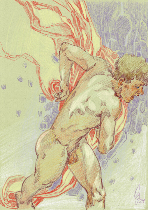 Dessin intitulée "Prometheus." par Sergey Sovkov, Œuvre d'art originale, Conté
