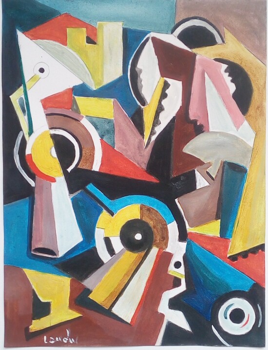 3 personnages cubistes 绘画, 12.6x9.5 in