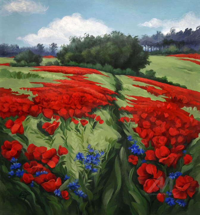 Poppy Field / Mohnblumenfeld 绘画, 30.7x29.5 in