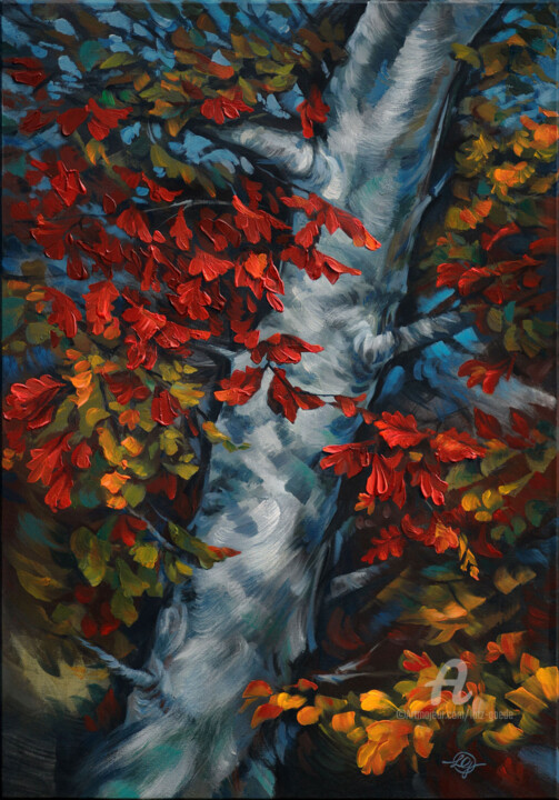 Schilderij getiteld "Autumn Leaves G / H…" door Lutz Gaede, Origineel Kunstwerk, Acryl Gemonteerd op Frame voor houten branc…