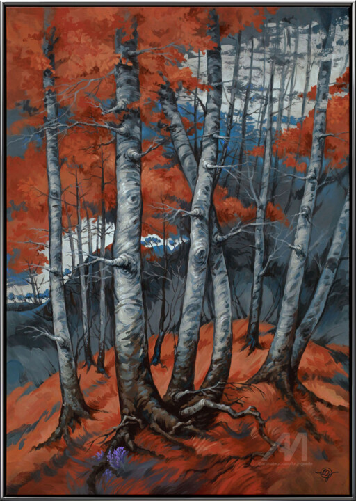 Malerei mit dem Titel "Silberpappeln / Sil…" von Lutz Gaede, Original-Kunstwerk, Acryl Auf Keilrahmen aus Holz montiert