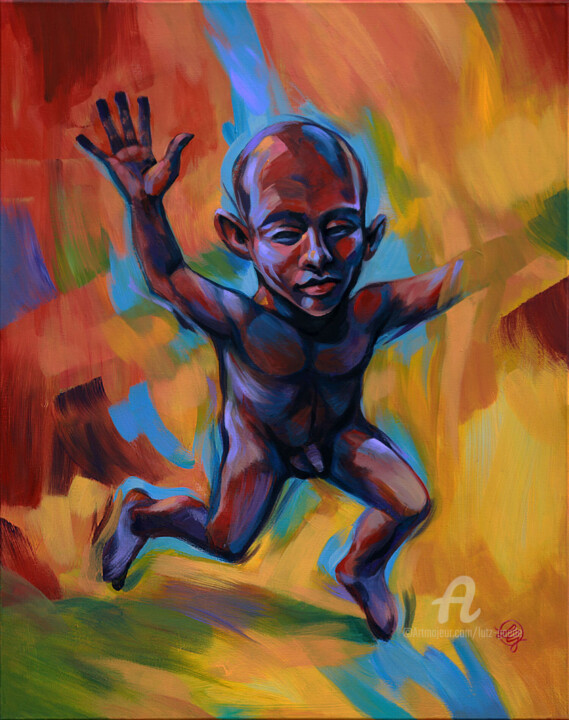 Schilderij getiteld "Defector / Überläuf…" door Lutz Gaede, Origineel Kunstwerk, Acryl Gemonteerd op Frame voor houten branc…