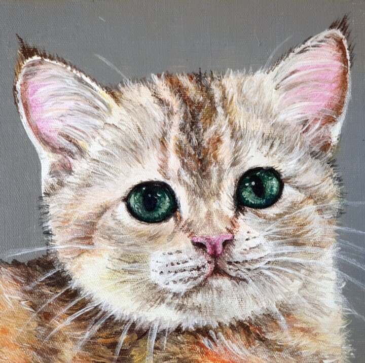 Portrait of a cat. 绘画, 3.9x3.9 in