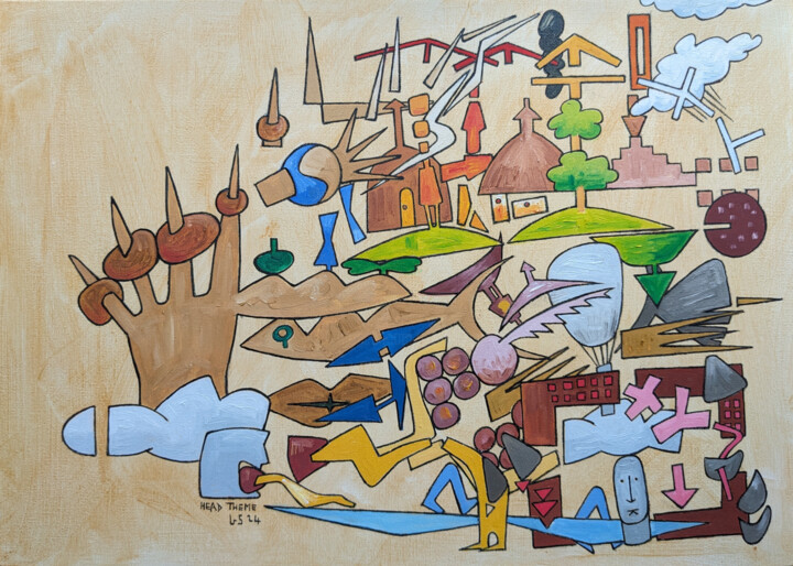 Painting titled "Head Theme" by Gerald Shepherd F.F.P.S., Original Artwork, Oil Mounted on Wood Panel
