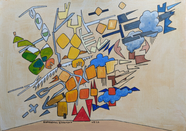 Painting titled "Expanding Statement" by Gerald Shepherd F.F.P.S., Original Artwork, Oil Mounted on Wood Panel