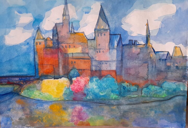 Painting titled "Gothic castle" by Alexey Zhucovsky, Original Artwork, Watercolor