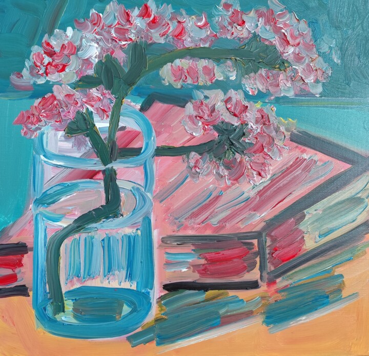 Sprig of flowering almond in a glass 绘画, 15.8x15.8 in