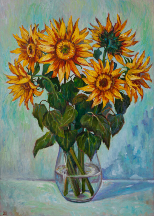 Sunflowers in a Vase Pittura, 27,6x19,7 in