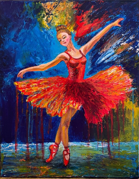 Peinture intitulée "Danza al atardecer" par Flora Estevez, Œuvre d'art originale, Acrylique