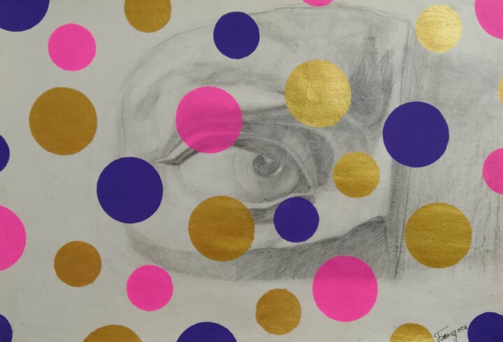 Yayoi Kusama eye 绘画, 11.8x16.9 in