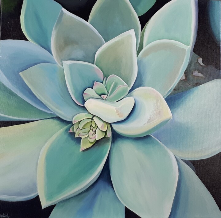 Malerei mit dem Titel "Succulent greengrey" von Sylvia Eder, Original-Kunstwerk, Acryl Auf Keilrahmen aus Holz montiert