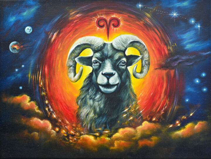 zodiac sign aries 绘画, 11.8x15.8 in