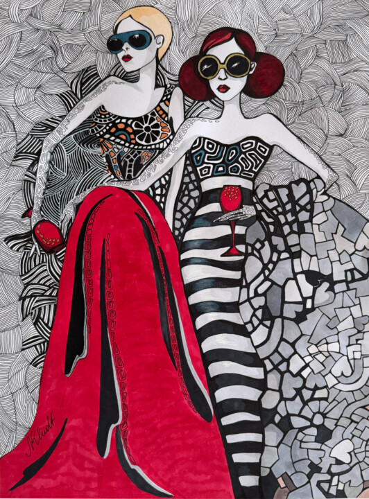 "Friends & wine" #2 图画, 16.1x11.7 in