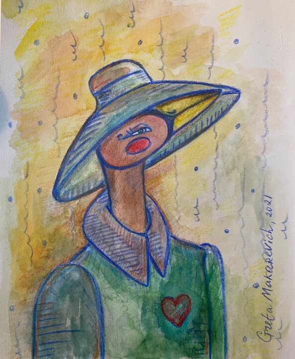 Drawing titled "Дама в шляпке" by Greta Makarevich, Original Artwork, Acrylic