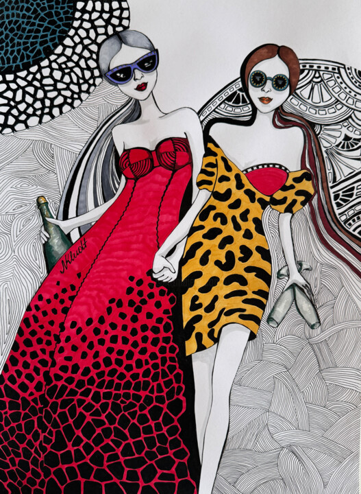 "Friends & wine" #4 图画, 16.1x11.7 in
