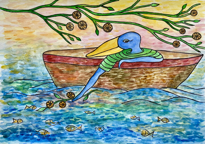 Drawing titled "Летний бриз" by Greta Makarevich, Original Artwork, Watercolor