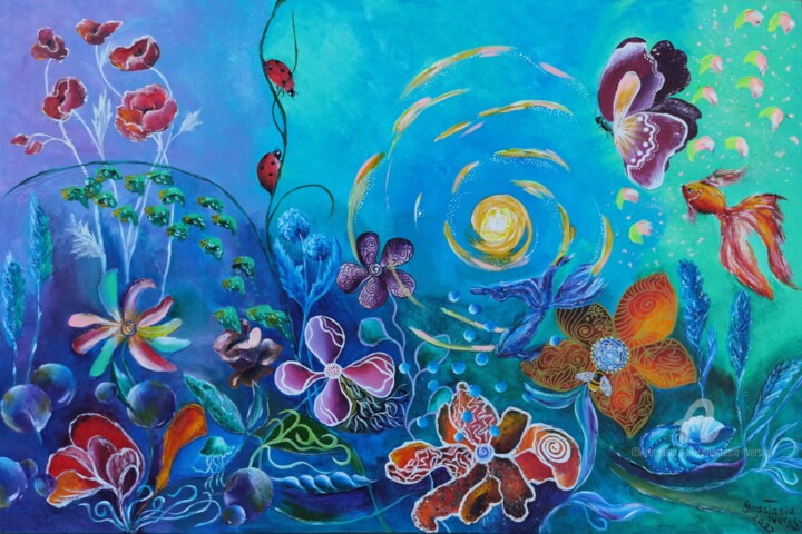 Summer's Surreal Symphony. Huge Textured Gallery's Canvas. 绘画, 31x47 in