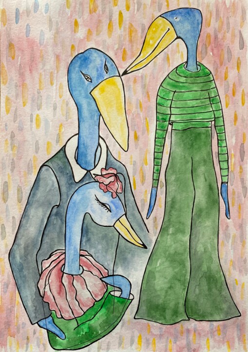 Drawing titled "Конкуренция" by Greta Makarevich, Original Artwork, Watercolor