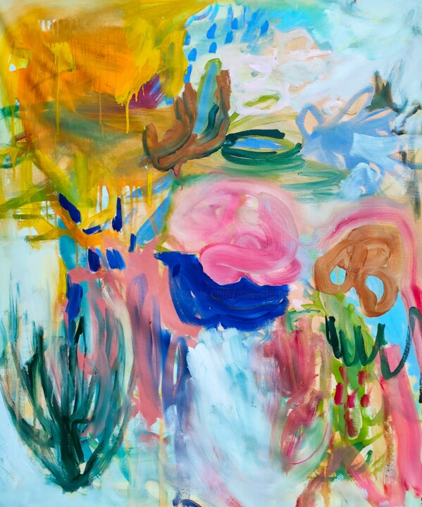 Blue bird in the garden 绘画, 43.3x37.4 in