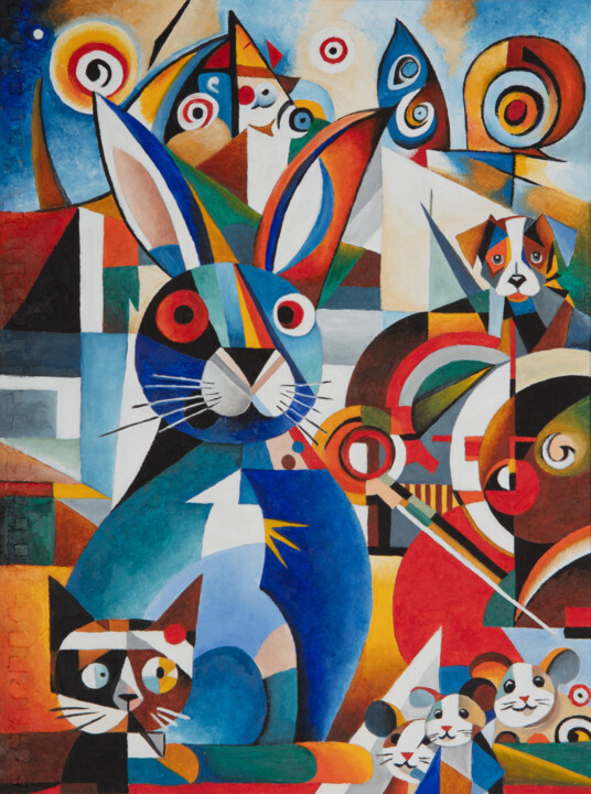 Painting titled "La clinique du Lapi…" by Marianne Kiciak, Original Artwork, Oil Mounted on Wood Panel