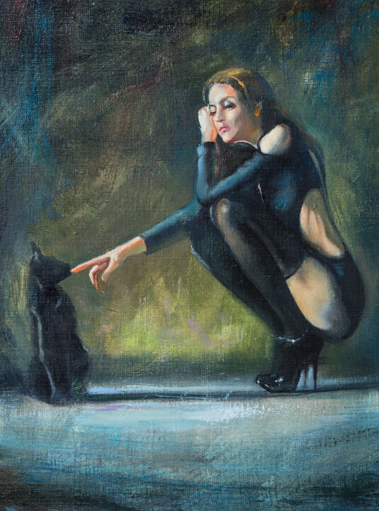 Черный кот 绘画, 15.8x11.8 in