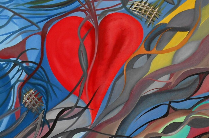 Schilderij getiteld "Rotes Herz" door Hansjörg Hermann, Origineel Kunstwerk, Olie