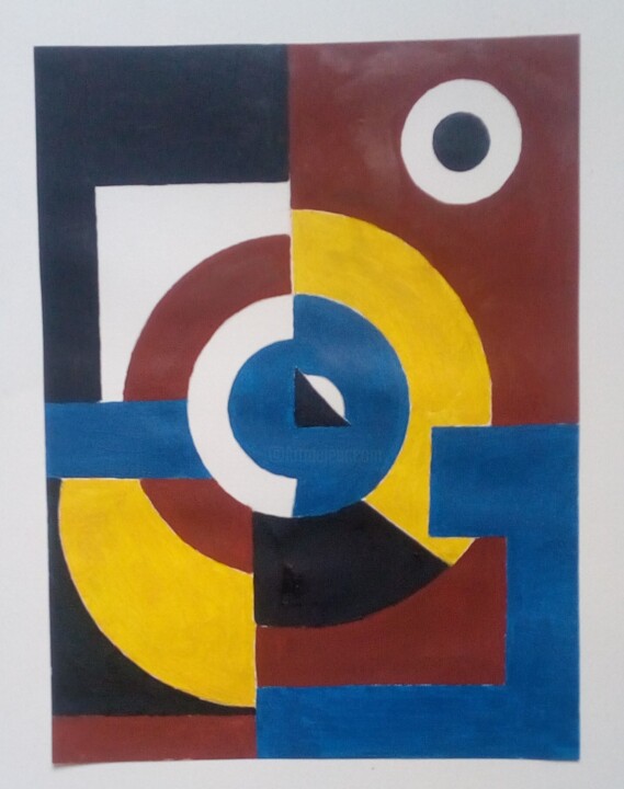 Painting titled "Abstraction géométr…" by Laudu, Original Artwork, Gouache