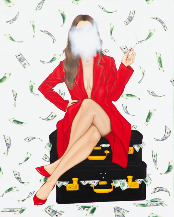 Malerei mit dem Titel "Mom, I'm A Rich Man" von Julia Dogan, Original-Kunstwerk, Öl Auf Keilrahmen aus Holz montiert