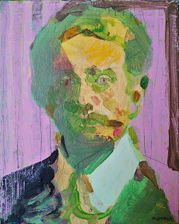 Painting titled "Dino Campana 1" by Stefano Natali, Original Artwork, Acrylic Mounted on Wood Stretcher frame