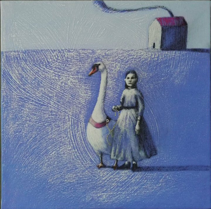 Painting titled ""Il cigno e la fanc…" by Barbara Ruzziconi, Original Artwork, Acrylic