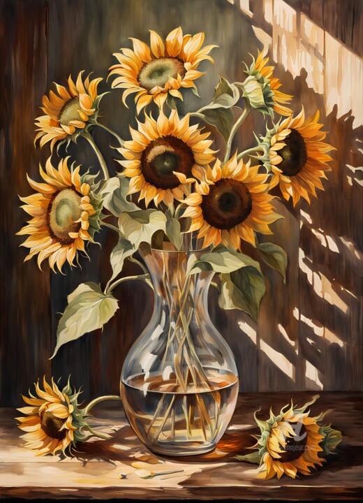 Sunflowers in a vase. 绘画, 23.6x15.8 in