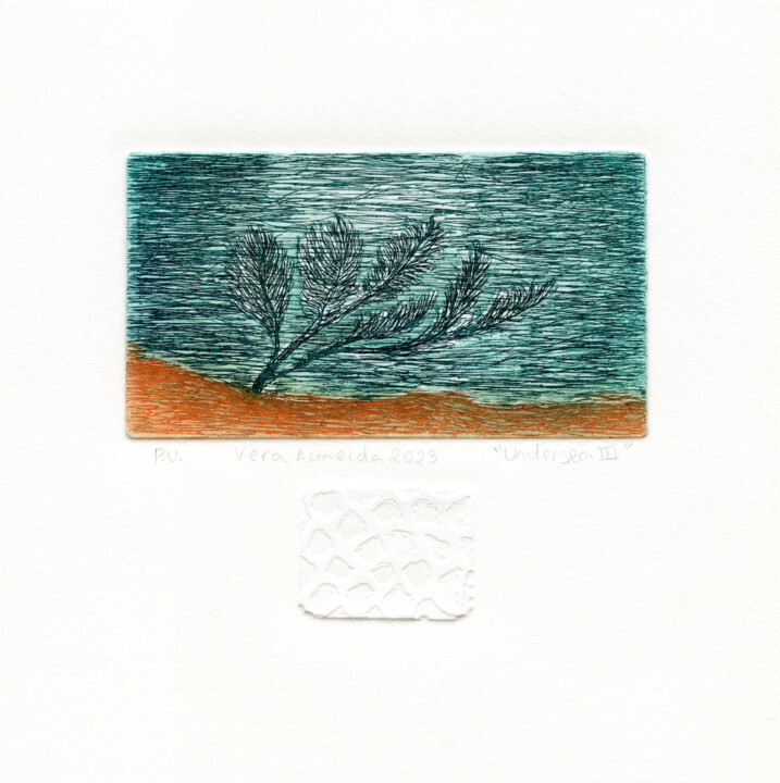 Undersea 3, green and orange 印花与版画, 5.9x5.9 in