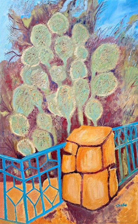 Painting titled "Cactus" by Janna Shulrufer, Original Artwork, Oil
