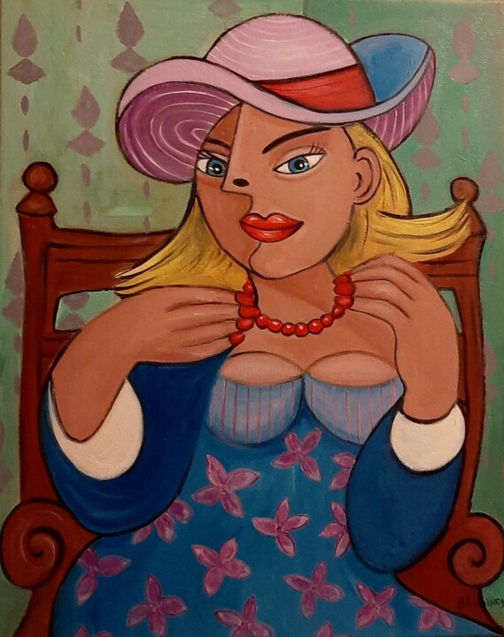 Madame de chapéu 绘画, 19.7x15.8 in