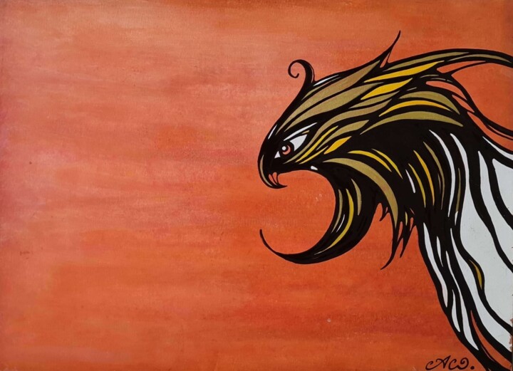 "Golden attack" 绘画, 12.6x17.7 in