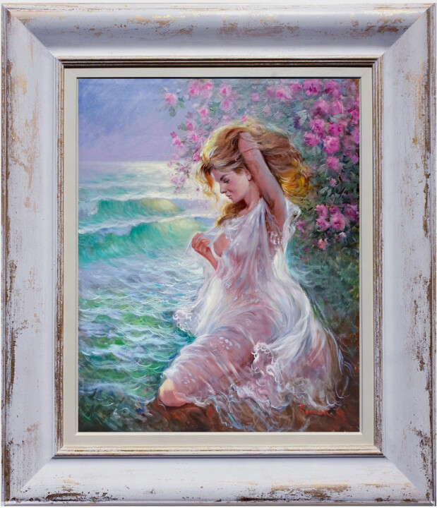 Sensuality - "Sea & Roses" - Italian painting & frame 绘画, 19.7x15.8 in