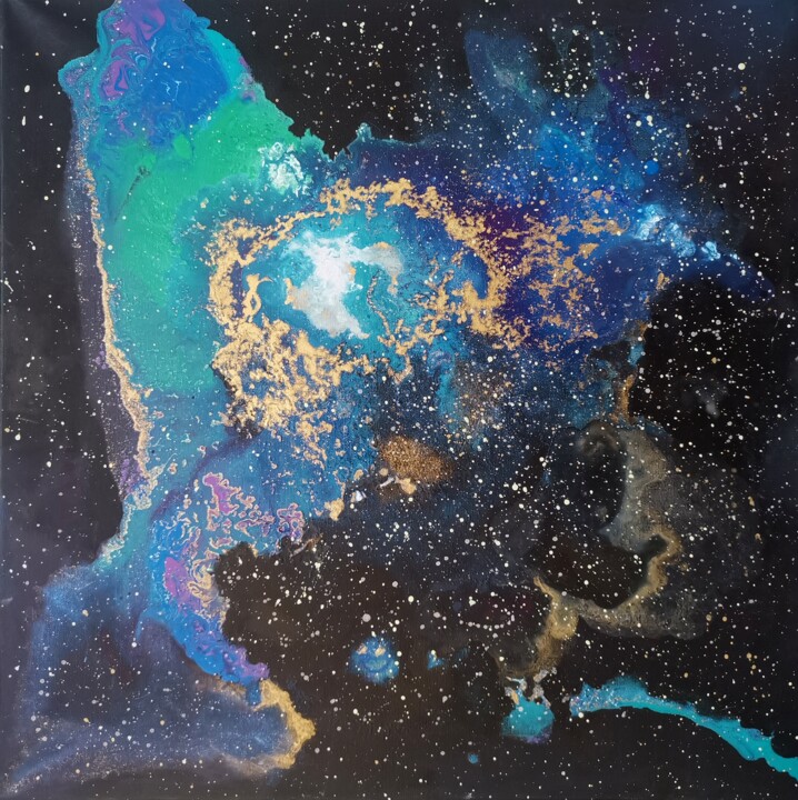 Nebula in blue and indigo spectrum 绘画, 19.7x19.7 in