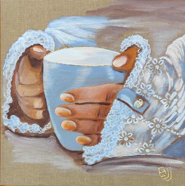 Peinture intitulée "Une boisson chaude ?" par Brigitte Jorda Juan, Œuvre d'art originale, Acrylique Monté sur Carton