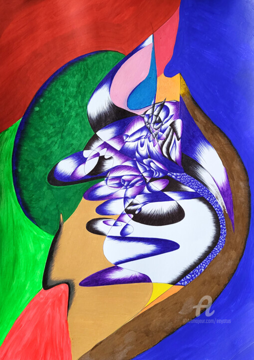 Drawing titled "Life Elemental Spir…" by Eeyatus, Original Artwork, Ballpoint pen Mounted on Cardboard