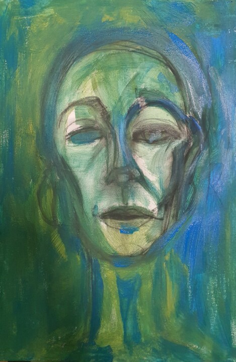 Blue green melancholic portrait 绘画, 23.6x15.8 in